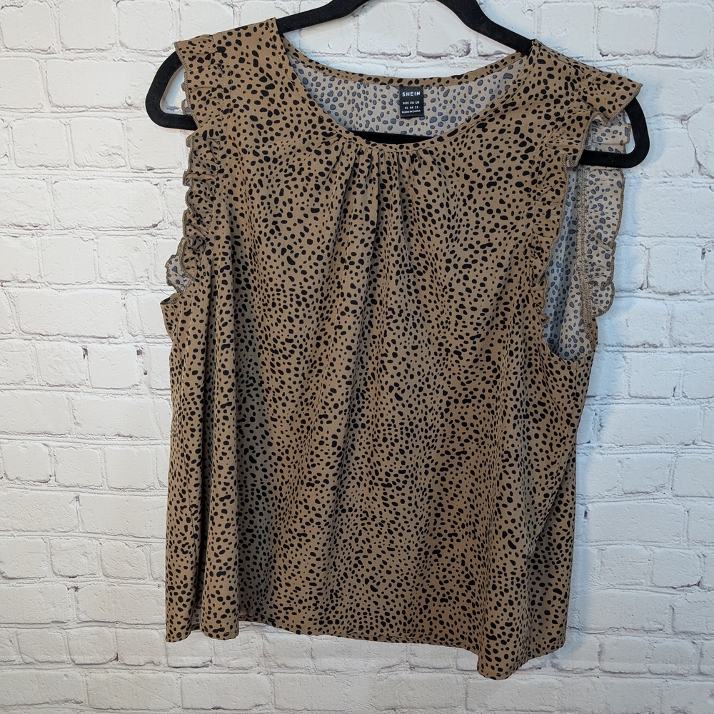 Women's Tan Polka Dot Sleeveless Top